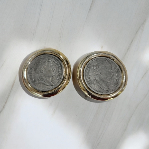 Napolean Silver Coin Clip On Earrings - Picture 1 of 1